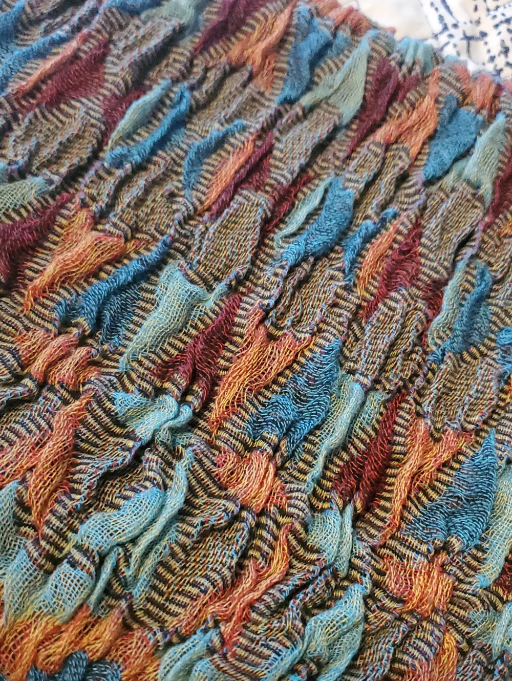 Vintage Italian Multicolor Rainbow Ripple Knit Fringe Scarf